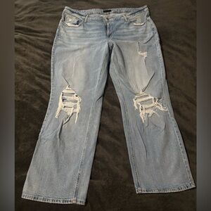 Edgely Light Blue Distressed Relaxed Boyfriend Straight Leg Jeans Size 24W Long
